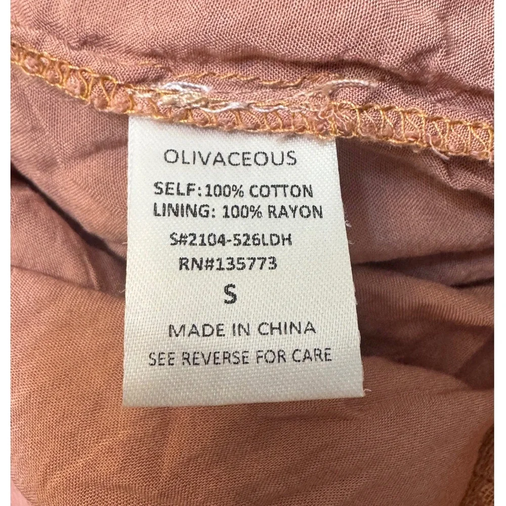 Olivaceous Gypsy and Gold Rust Cotton Gauze Pockets Mini Dress Boho Small